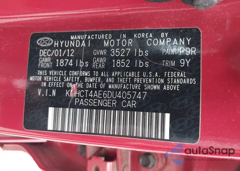 2013 Hyundai Accent Gls from USA, damaged, VIN KMHCT4AE6DU405747